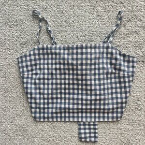 Brandy Melville Blue and White Tie Front Crop Tank Top